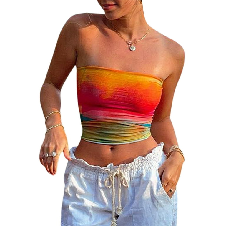 Women Y2k Wrap Chest Tube Tops Print Boat Neck Crop Tops Women Y2k Wrap Chest Tube Tops Print Boat Neck Crop Tops