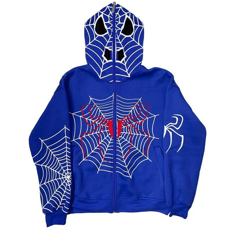 Women Y2k Zip Up Hoodie Spider Web Print Hooded Sweatshirt Long ...