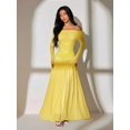 thumbnail image 1 of Women Yellow One Shoulder Long Sleeve Floral Embroidery Ruched Waist Maxi, 1 of 6