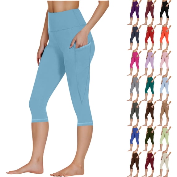 Women Yoga Capris Workout Out Pocket Leggings Fitness Sports Running Athletic Capris Pants