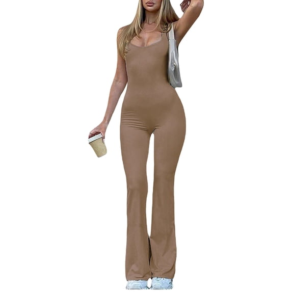 Women Yoga Jumpsuit Backless One Piece Bodycon Romper High Waist Wide Leg Jumpsuit Playsuit