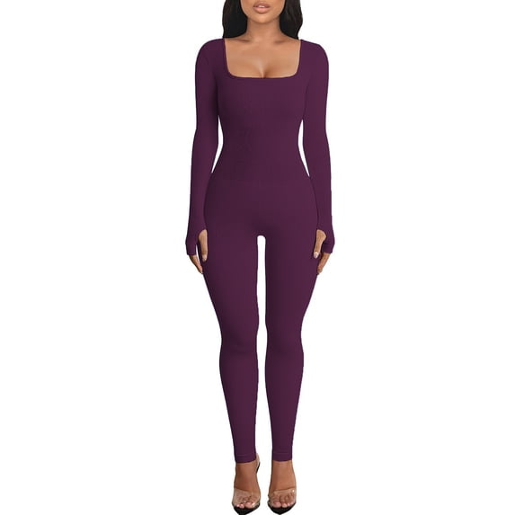 Women Yoga Jumpsuits Workout Ribbed Long Sleeve Sport Jumpsuits