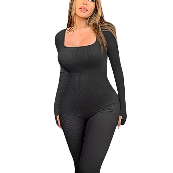 Women Yoga Jumpsuits Workout Ribbed Long Sleeve Sport Jumpsuits