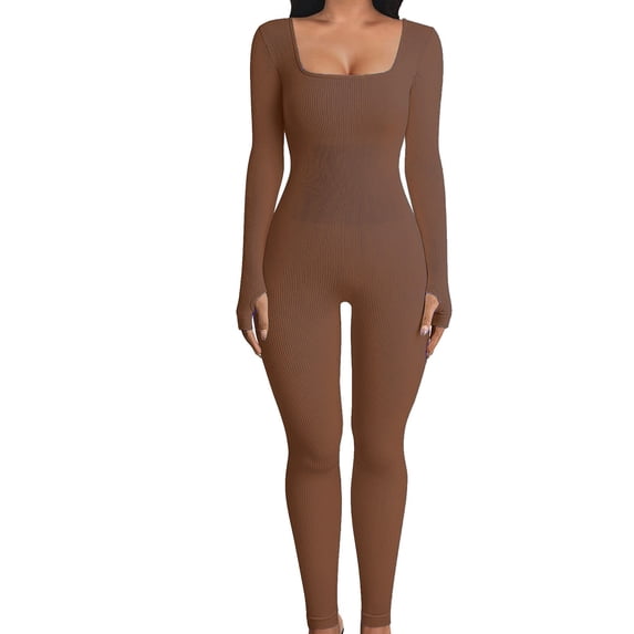 Women Yoga Jumpsuits Workout Ribbed Long Sleeve Sport Jumpsuits