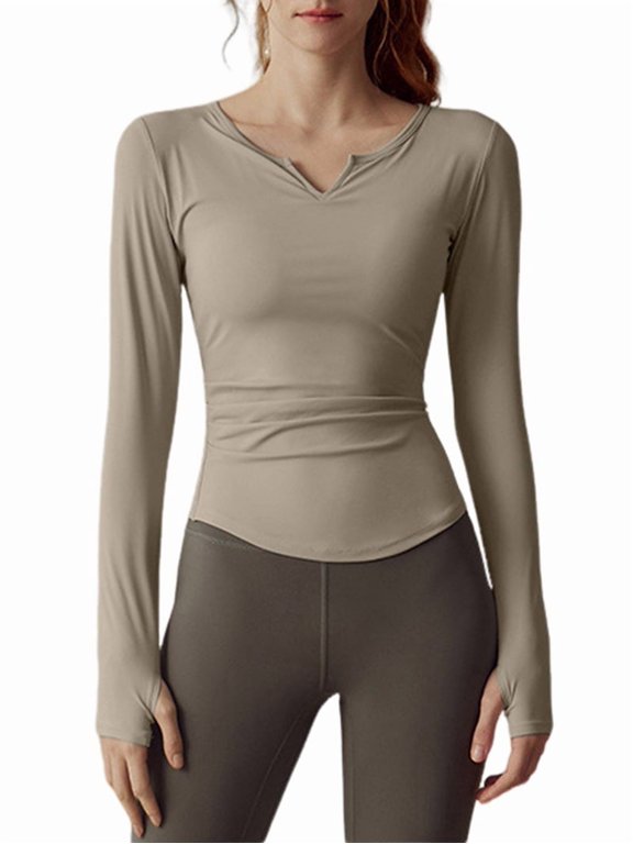 Women Yoga Long Sleeve Open Front Cropped Shirts Halter Sports Pullovers Soft Workout Tees Built Light Coffee S