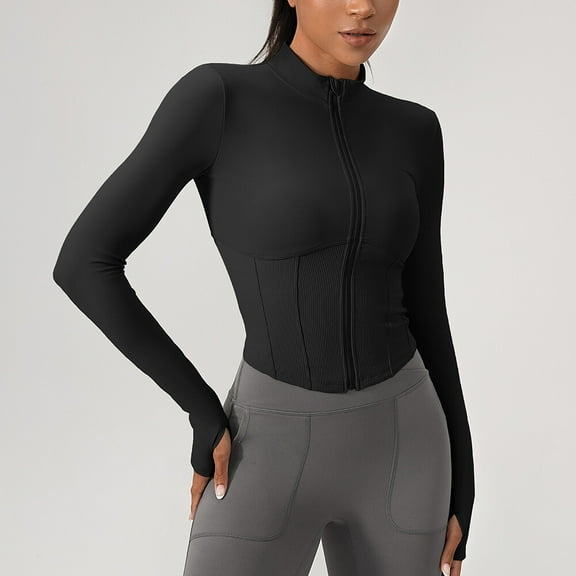 Women Yoga Long Sleeve Tight Zipper Jacket Sports Quick Dry Running Fitness Tops