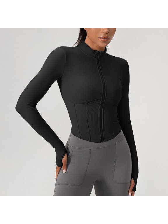 Women Yoga Long Sleeve Tight Zipper Jacket Sports Quick Dry Running Fitness Tops