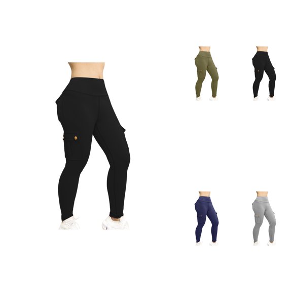 Women Yoga Overalls, Wide Waistband Solid Active Pants with Multiple Pockets, Stretchy Sport Bottoms for Workout, Maternity-Friendly Fit