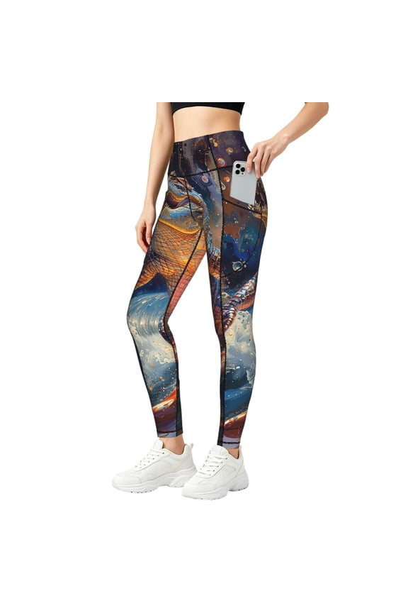 Women Yoga Pants Athletic Workout Gym Jogging Fitness Running Tights, Crocodile Funny Surf Psychedelic