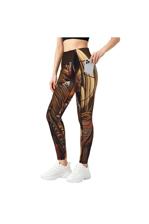 Women Yoga Pants Athletic Workout Gym Jogging Fitness Running Tights, Southwestern Horse Ethnic Native