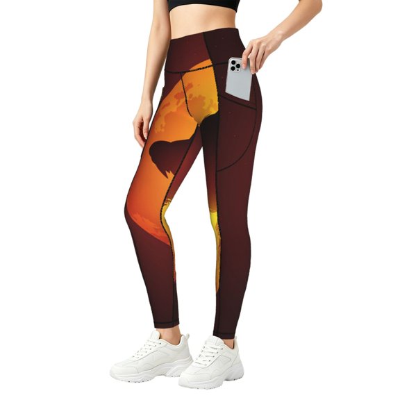 Women Yoga Pants Athletic Workout Gym Jogging Fitness Running Tights, Werewolf Night Full Moon