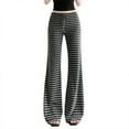 thumbnail image 1 of Women Yoga Pants Flared Drawstring High Elastic Waist Stripes Trousers Stretch Casual Gym Fitness Sports Workout Wear (M, Black), 1 of 8