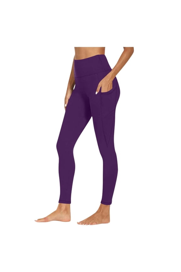 Women Yoga Pants Plus Size High Waisted Full Length with Pockets Polyester Spandex Workout Daily Wear