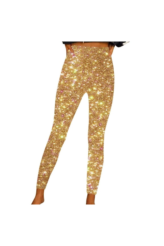 Women Yoga Pants Sequin Glitter Graphic Slim High Waisted Trousers Long Tight Pant Athletic