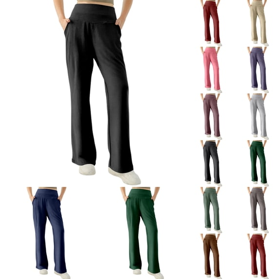 Women Yoga Pants Straight Leg Wide Trousers With Pocket High Waisted Buttery Soft Stretchy Yoga Pants for Leisure Leggings for Women