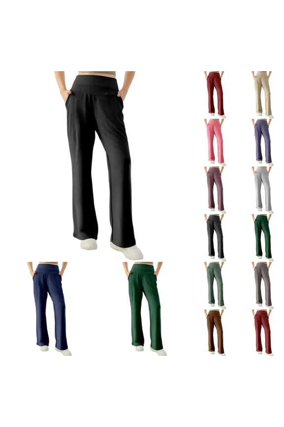 Women Yoga Pants Straight Leg Wide Trousers With Pocket High Waisted Buttery Soft Stretchy Yoga Pants for Leisure Leggings for Women