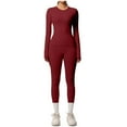 thumbnail image 1 of Women Yoga Sets 2 Piece Athletic Workout Outfits Tight Fit Seamless Long Sleeve Crop Tops and Leggings Pants (S, Red), 1 of 4