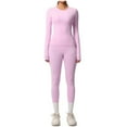 thumbnail image 1 of Women Yoga Sets 2 Piece Athletic Workout Outfits Tight Fit Seamless Long Sleeve Crop Tops and Leggings Pants (XL, Pink), 1 of 4