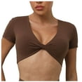 thumbnail image 1 of Women Yoga Short Sleeve T Shirt Nylon Spandex V Neck for Fitness and Workout, 1 of 7
