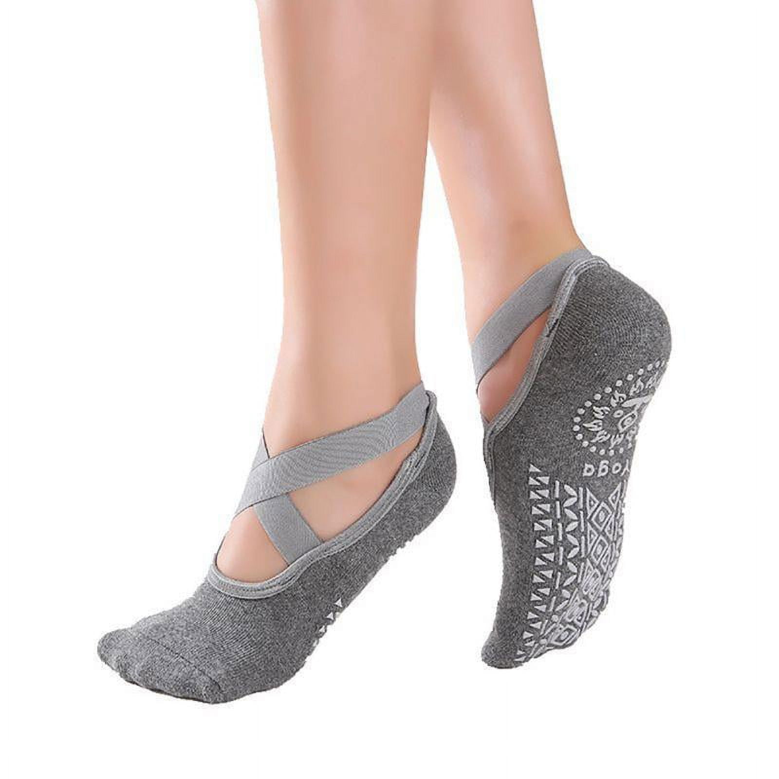 Women Yoga Socks Non-Slip Grips & Straps for Pilates Pure Barre Ballet ...