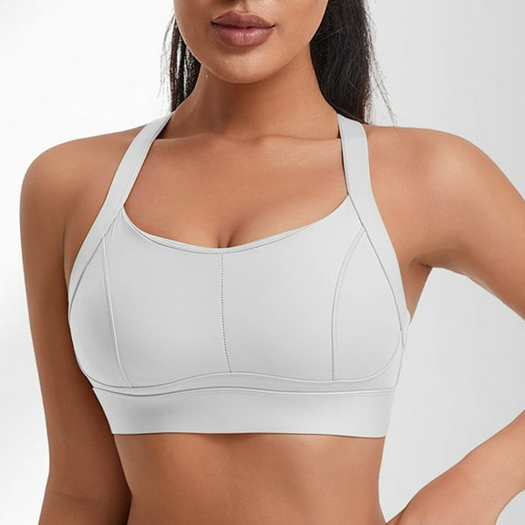 BLTIBY Sports Bras for Women High Support, High Impact Running Criss Cross Strappy Solid Color Bra Crop Top Hook and Eye Closure Comfortable Gray XL