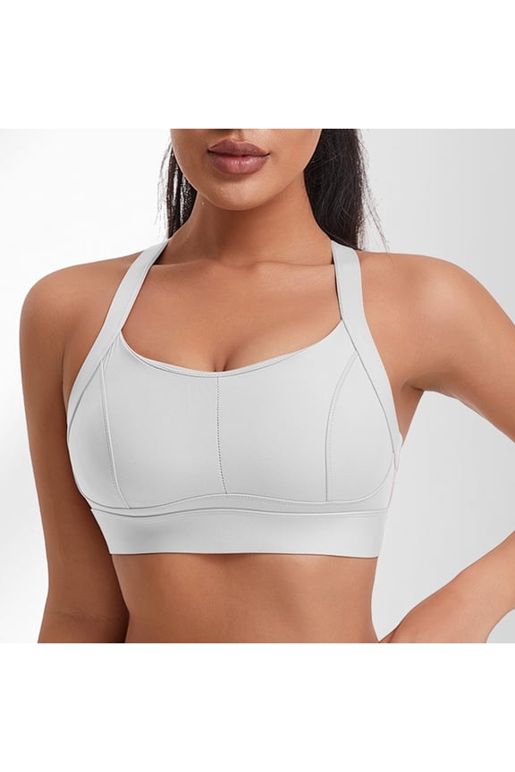 Sports Bras for Women High Support, High Impact Running Criss Cross Strappy Solid Color Bra Crop Top Hook and Eye Closure Comfortable Gray M