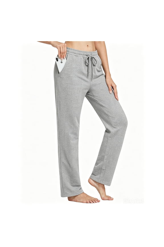 Women Cotton Yoga Sweatpants with Drawstring Wide Leg Lounge Pajama Pants for Workout Jogging Running Home & Leisure