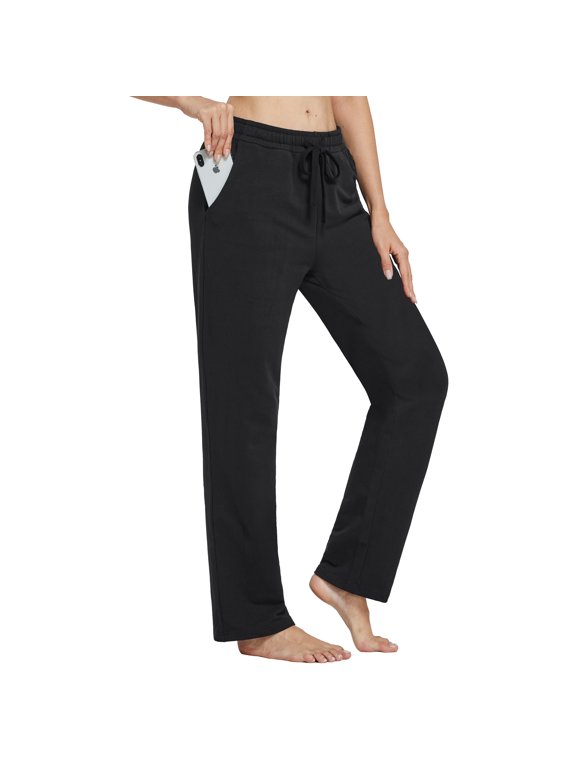 Women Cotton Yoga Sweatpants with Drawstring Wide Leg Lounge Pajama Pants for Workout Jogging Running Home & Leisure