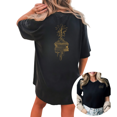 thumbnail image 1 of Women You Do Not Fear Book Sword Floral Moon Gold Line Art Back Print Graphic Comfortable Tees T Shirt Tops Round-neck Printed Cotton T-Shirt Black S-5XL, 1 of 5