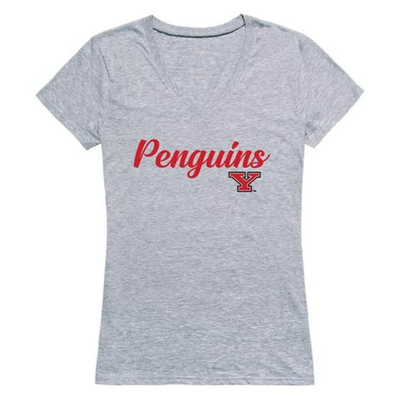 Women Youngstown State Penguins Script T-Shirt, Heather Grey - 2XL