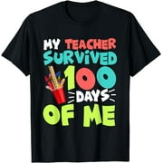 FLAICU Women Youth Funny School Boys Girls Kids Gift 100 Days Of School T-Shirt Black Tee