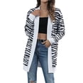 thumbnail image 1 of ZXSXSY Women Zebra Plaid Print Waterfall Neck Mid Length Long Sleeves Cardigan, 1 of 6