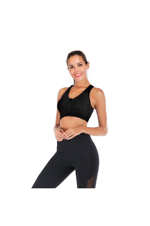 Women Zip Front Closure Sports Bra Medium Impact Push Up Wirefree Yoga Bras Racerback Workout Gym Bra Top