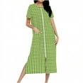 thumbnail image 1 of Women Zip Front Nightgown Short Sleeve Plaid Sleep Dress Soft Cotton Loungewear Long Housecoat with Pockets, 1 of 6