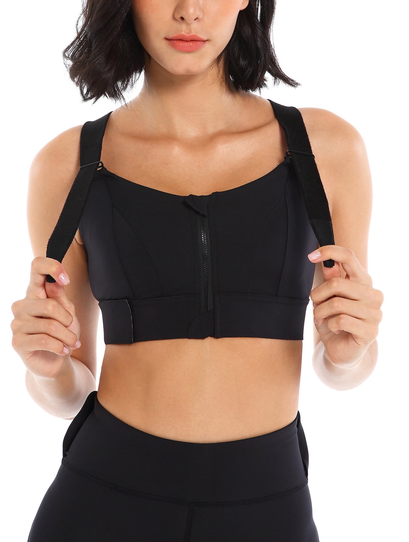 High Impact Support Sports Bras for Women Racerback Front Zip Yoga Gym  Workout Padded Activewear (Black, M): Buy Online at Best Price in UAE 