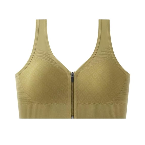 Women Zip Front Sports Bras, Wireless Push up Back Support Bras, Workout Thick Strap Casual Tops