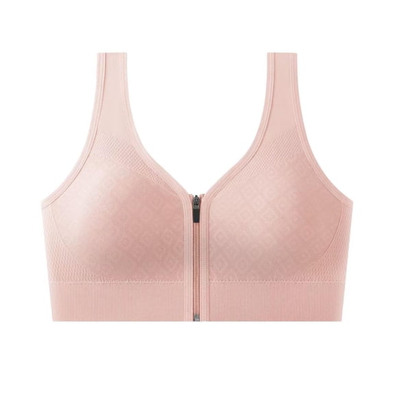 Women Zip Front Sports Bras, Wireless Push up Back Support Bras, Workout Thick Strap Casual Tops