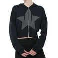 thumbnail image 1 of Women Zip Hoodies Stars Print Long Sleeve Crop Tops Aesthetic Sweatshirt for Fall Streetwear, 1 of 4
