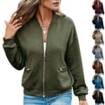 thumbnail image 1 of Women Zip Up Bomber Jacket Collared Long Sleeve Outerwear Tops Fall Casual Outdoor Going Out Zipper Pocket Coat, 1 of 6