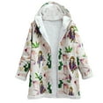 thumbnail image 1 of Women Zip Up Floral Print Sherpa Fleece Lined Hooded Jacket Winter Warm Patchwork Long Sleeve Fuzzy Coat with Pocket, 1 of 4