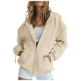 thumbnail image 1 of Women Zip Up Hooded Sweatshirt Cute Drawstring Hoodies Fall Casual Jacket with Pocket, 1 of 4