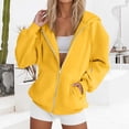 thumbnail image 1 of Women Zip Up Hoodie Oversized Sweatshirt Casual Long Sleeve Fleece Jacket Solid Color Fall Jackets (Yellow XL), 1 of 6