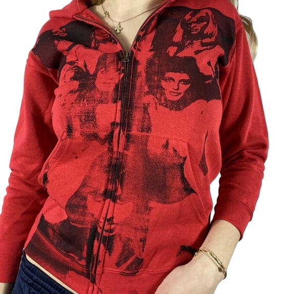 Women Zip Up Hoodie Y2k Aesthetic Sweatshirts Top 90s Vintage Graphic Face Portrait Top Streetwear
