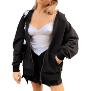 Women Zip Up Hoodie Y2k E-Girl Oversized Drawstring Long Sleeve Loose Sweatshirt Punk Goth Streetwear Jacket with Pockets
