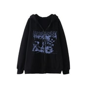 Women Zip Up Hoodie Y2k Vintage Graphic Oversized Hooded Sweatshirt Jacket Grunge Fairycore Coats Harajuku Streetwear
