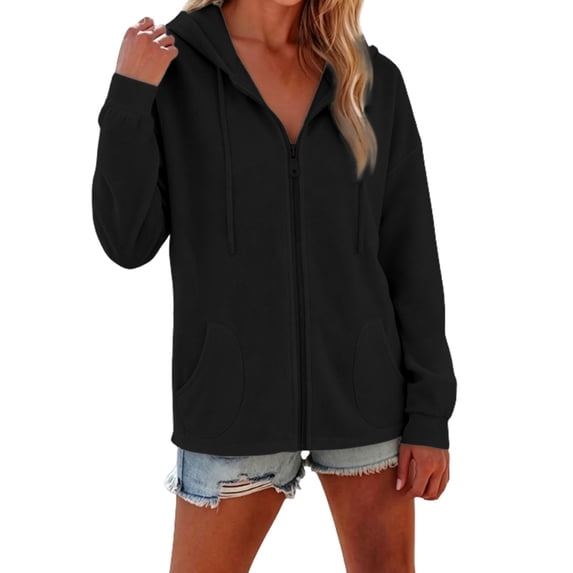 Women Zip Up Hoodie with Pockets, Soft Fleece Long Sleeve Sweatshirt, Loose Fit Casual Fall Winter Tops