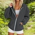 thumbnail image 1 of Women Zip Up Hoodies Oversized Sweatshirts Loose Fit Solid Jackets (Dark Gray XS), 1 of 6