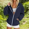 thumbnail image 1 of Women Zip Up Hoodies Oversized Sweatshirts Loose Fit Solid Jackets (Navy XXL), 1 of 8