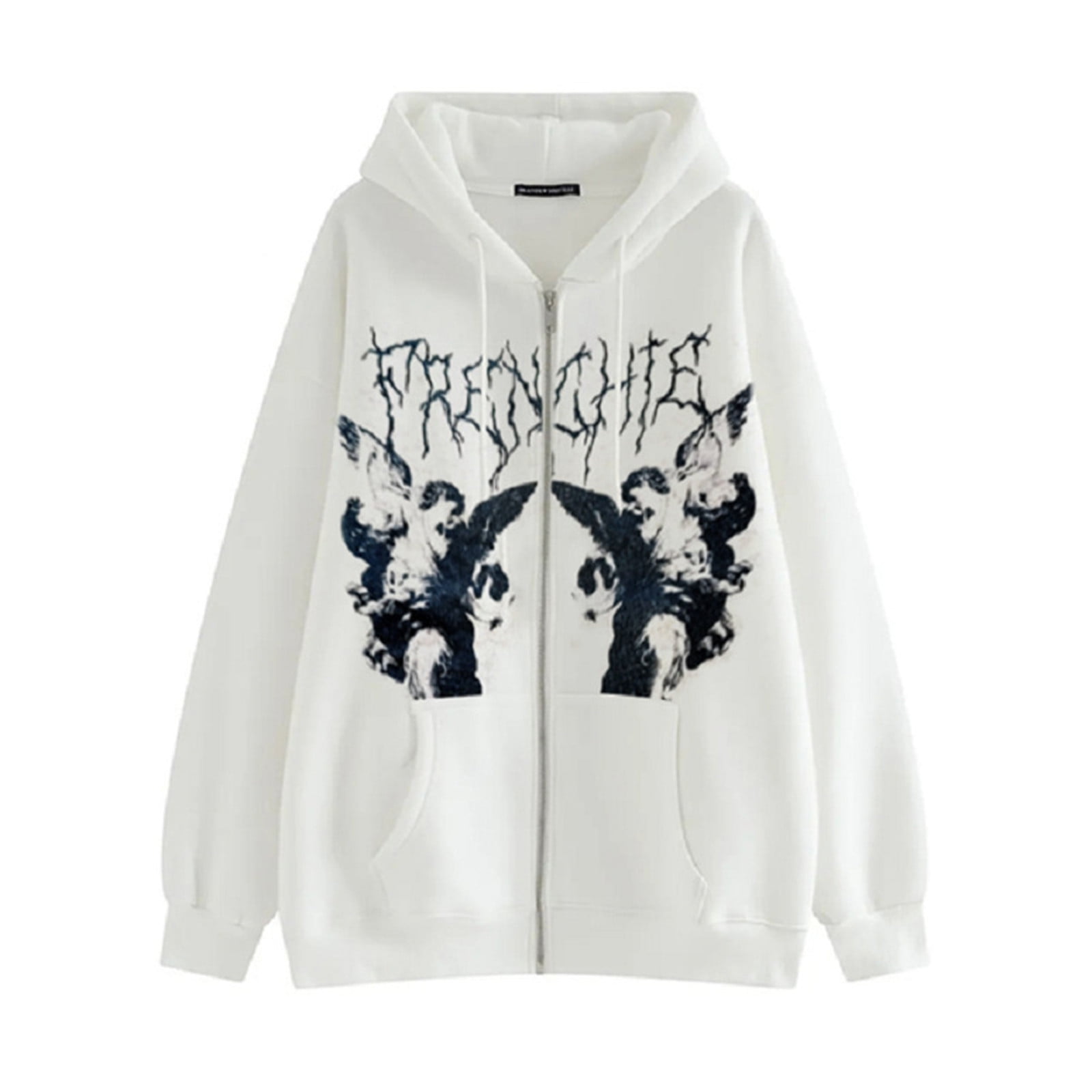 Women Zip Up Oversized Hoodies Fashion Punk Streetwear Style 90s