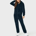 thumbnail image 1 of Women Zip-up Hoodie Plush Long Sleeve Pajama Solid Color Block Printed One Piece Bodysuits Outfits Sleepwear Hooded Jumpsuit Plus Size, 1 of 6